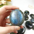 Natural Labradorite Palm Stone Blue Flash Healing Gemstone for Fengshui Home Decor