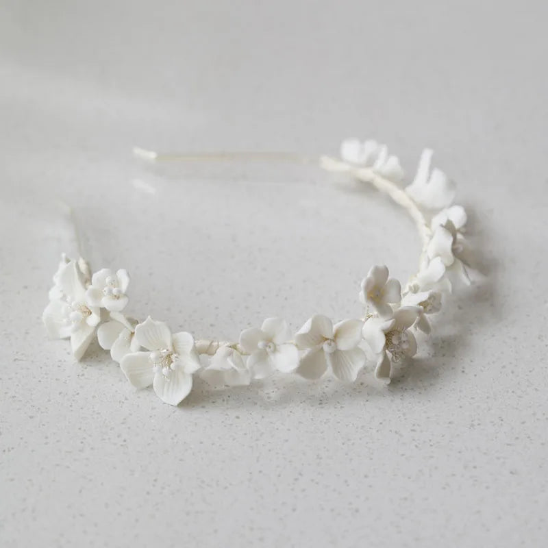 SLBRIDAL Handmade Ins Style Luxury Rhinestone Crystal Porcelain Flower Bridal Tiara Wedding Bridesmaids Crown Women Hair Jewelry