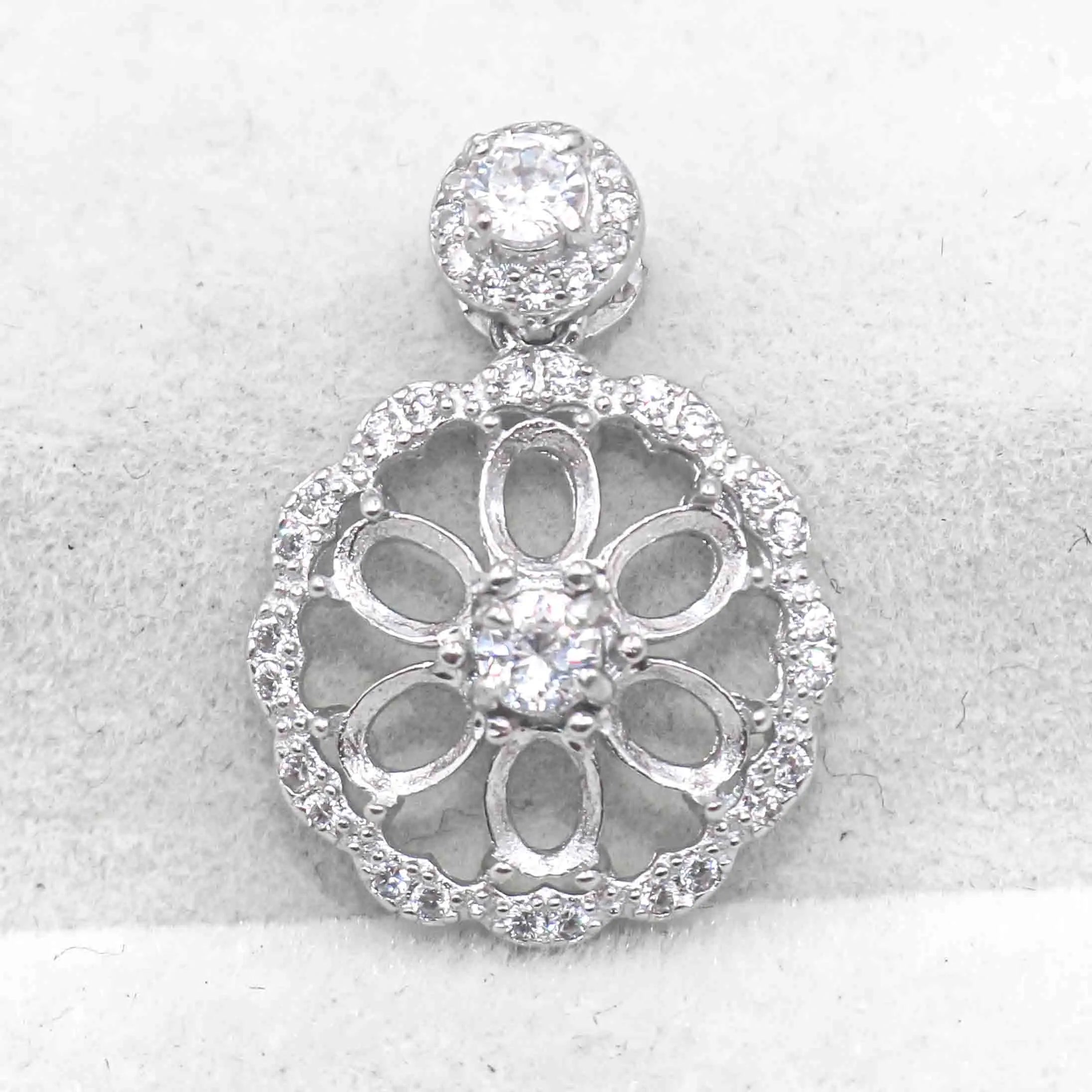 Sterling Silver 3*4mm Semi Mount Pendant Empty Frame Blank Support Setting S925 Base Holder Without Center Stone for DIY Inlay