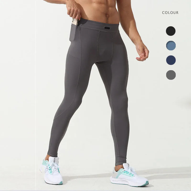 Mens Summer Leggings Gym Fitness Training Four-Way Stretch Quick Dry Skinny Tight Sports Pants with Pockets Eco-Friendly