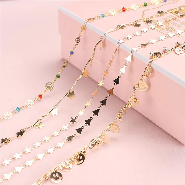 Smile butterfly DIY Jewelry Making Accessories Xmas Tree Star Brass Golden Diamond Handmade Chains
