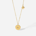 Trendy Cz Diamond Star Round Charm Necklace Stainless Steel 18K Gold Plated Waterproof Cubic Zircon North Star Pendant Necklace