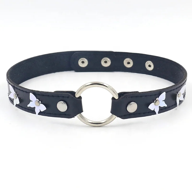 Harajuku Style PU Leather Personality Butterfly Rivet Sweet Chokers Short Necklace for Women
