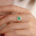 Spring Garden Vintage 18K Gold Plated Pure 925 Sterling Silver Round Green Zircon Pendant Necklace for Women Girls Jewelry