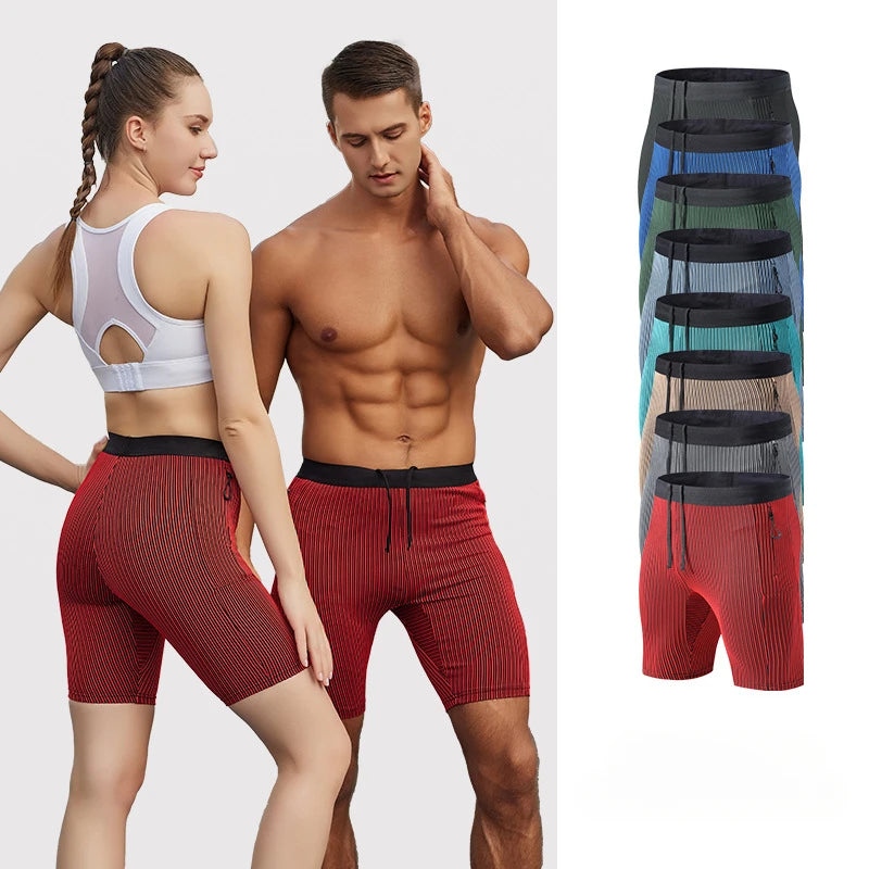 Men's Sporty Spandex Shorts Elastic Waist Workout Running Athletic Shorts with Solid Pattern