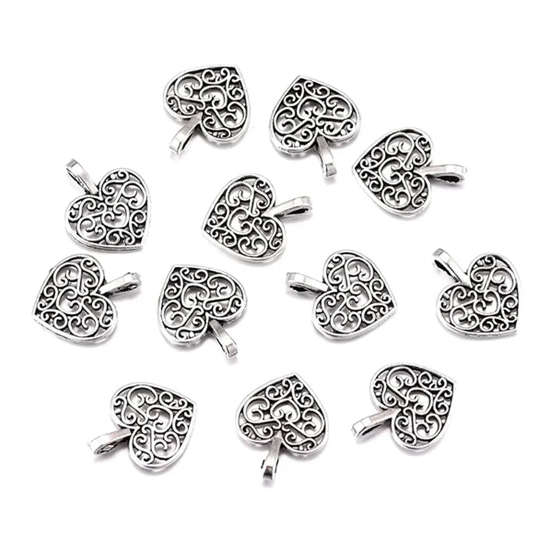 Antique Silver Plated 16mmx14mm Hollow Heart Pendant Lovely DIY Bracelets Necklace Jewelry Making Craft Main Alloy Wholesale