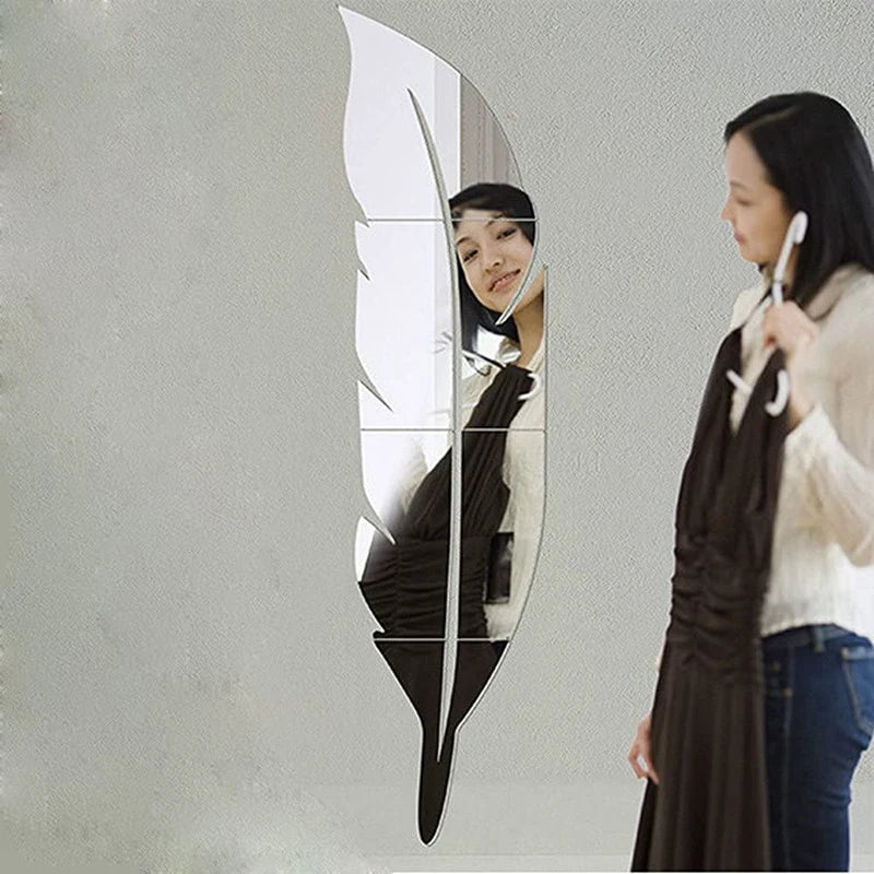 Modern Home Decoration 3d Diy Feather Pattern Acrylic Mirror Wall Sticker in Stock