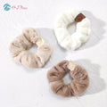 Handmade Custom Smile Logo Chouchou Women Soft White Brown Velvet Hair Scrunchies