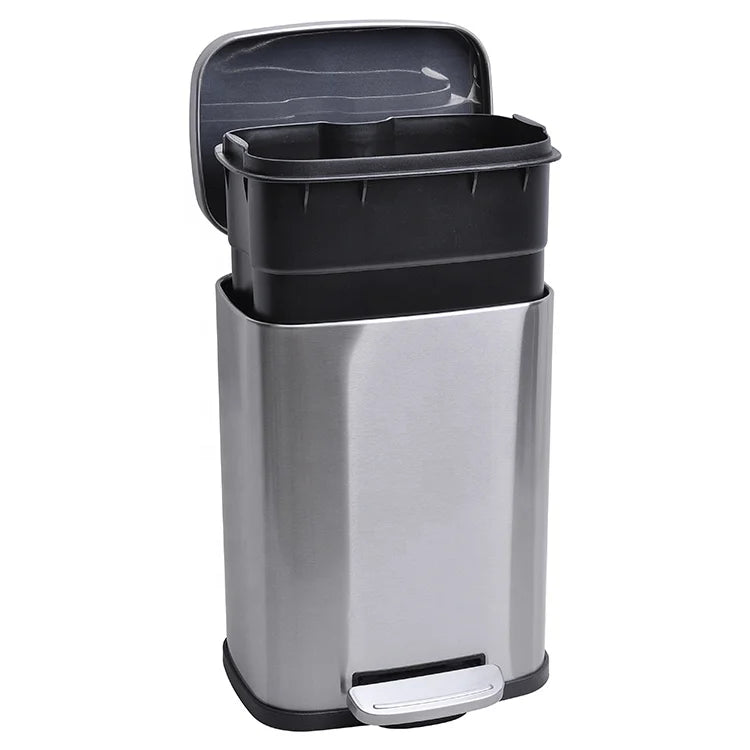 5L Fashionable Rectangular Stainless Steel Waste Bin With Pedal Metal and Iron Garbage Recycling Storage Bin