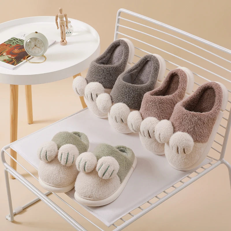 Wholesale New Arrival Cute Indoor House Slippers Female High Quality Winter Warm Slides Plush Insole TPR Outsole Animal Design