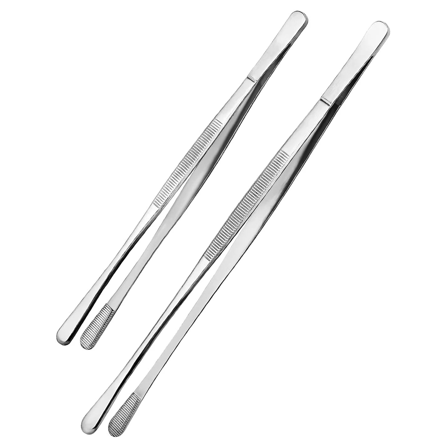 Kitchen Stainless Steel Cooking Tweezers Food Long Tong with Serrated Round Tips Food Tweezer