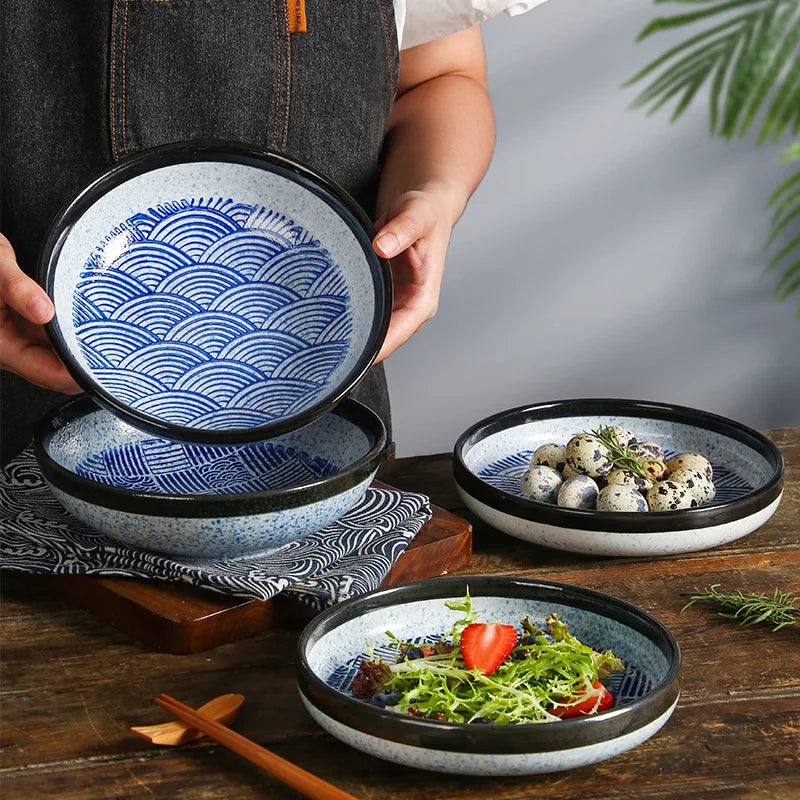 8 Inch Vintage Style Dinnerware Round Dessert Dinning Plate 6.5 Inch Bowl Set Custom Restaurant Japanese Ceramic Plates Dishes