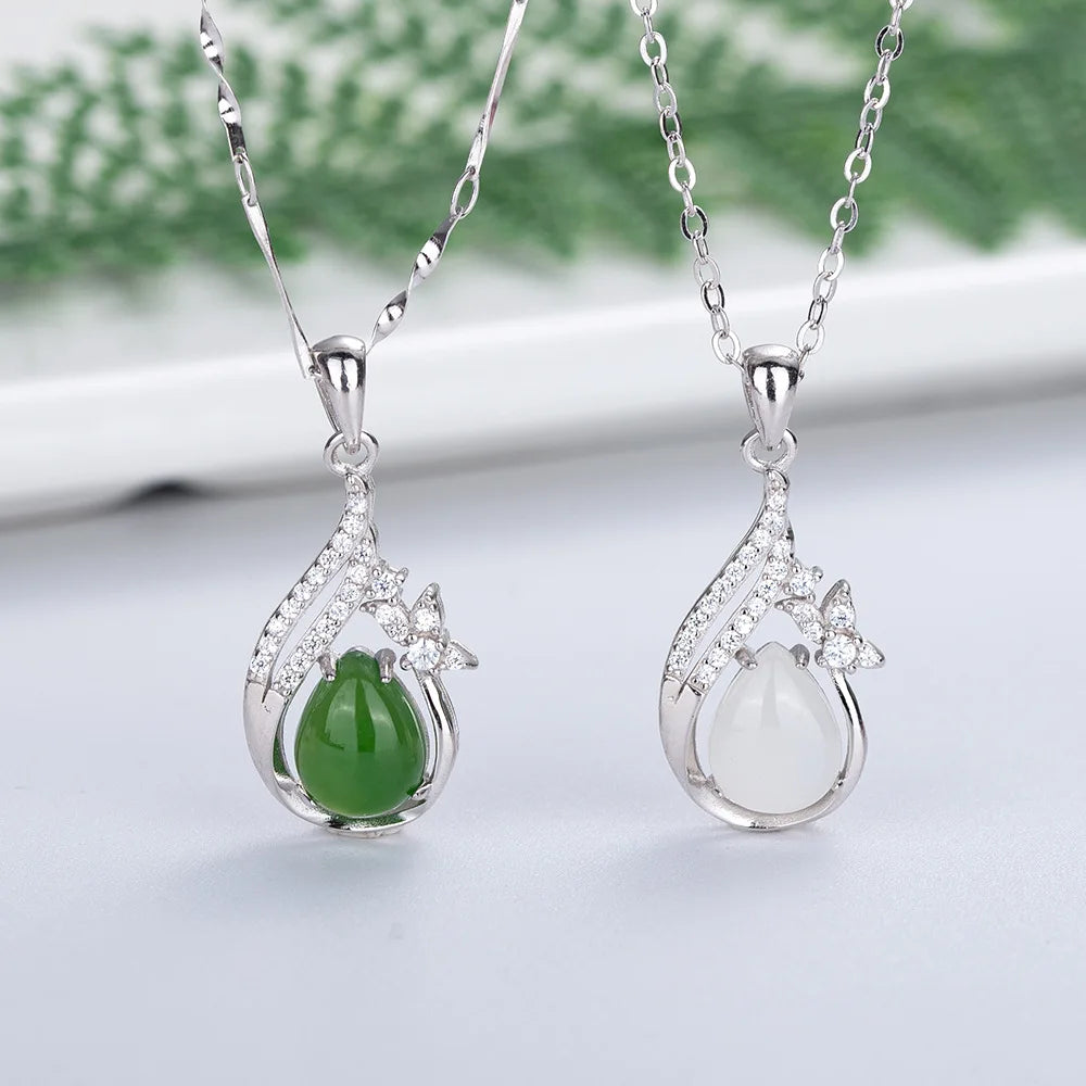 High End 925 Sterling Silver Necklace Natural Green White Gemstone Simple Fashion Necklace