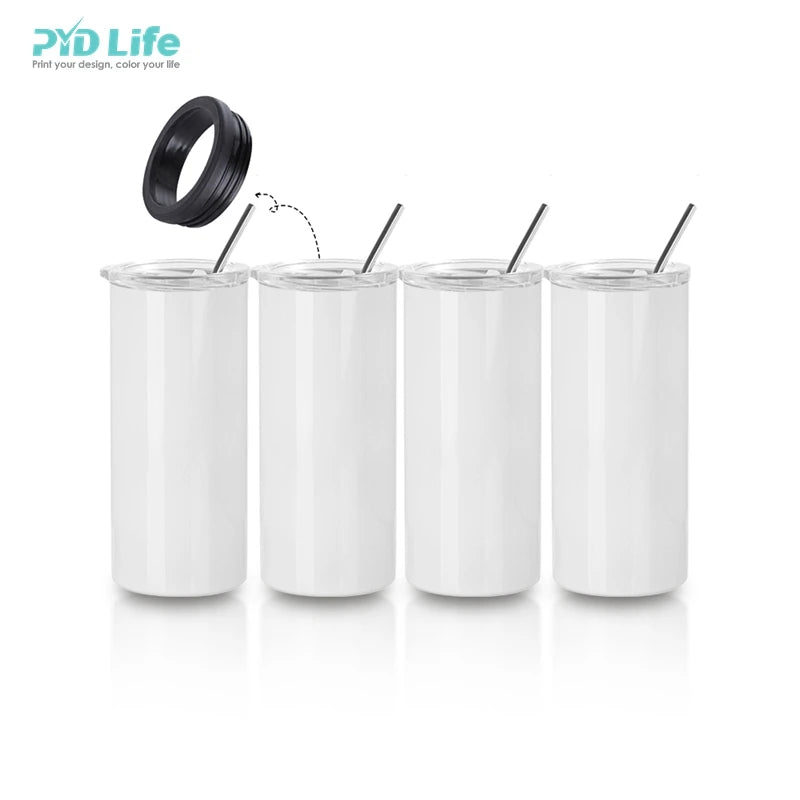 PYD Life USA Free Sea Shipping Hot Sale 2 in 1 White 12oz Can Cooler Sublimation Stainless Steel Can Cooler with Straw Lid