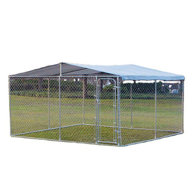 2.3X2.3X1.2m Galvanized Heavy Duty Pet Kennel Chain Link Dog Run House with Zipper Closure Breathable Metal Wire Construction