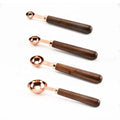 4piece Wooden Handle Stainless Steel Copper Plated Measuring Spoons and  Measuring Cups