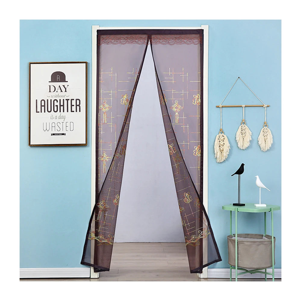 Insulated Magnetic Thermal Door Curtain Vintage Pattern Built-In Installation Full Light Shading for Kitchen Patio Door Cover