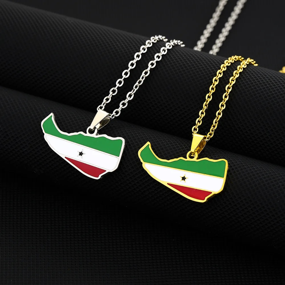 Manufacturer Stainless Steel Enameled Soomaaliland Map Chain Necklace 18K Real Gold Plated Enamel Somaliland Flag Necklace