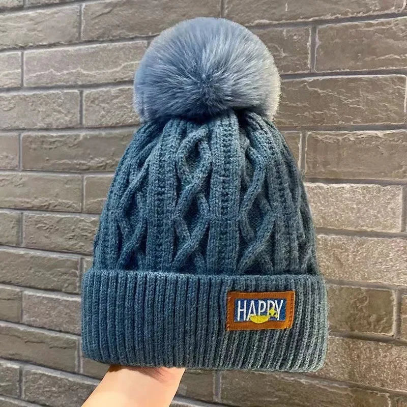 2024 Women's Fashionable Winter Knitted Hat Warm Neck Set Korean Edition Sweet Versatile Print Pattern Youth Edition