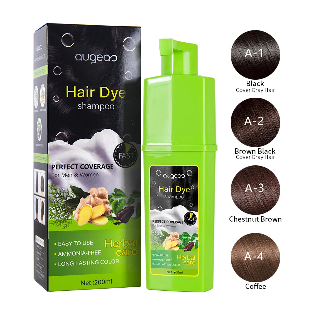 Stock Plant Extract Bubble 200ml Herbal Ginseng Hair Color Shampoo Permanent Dye Hair Color Shampoo