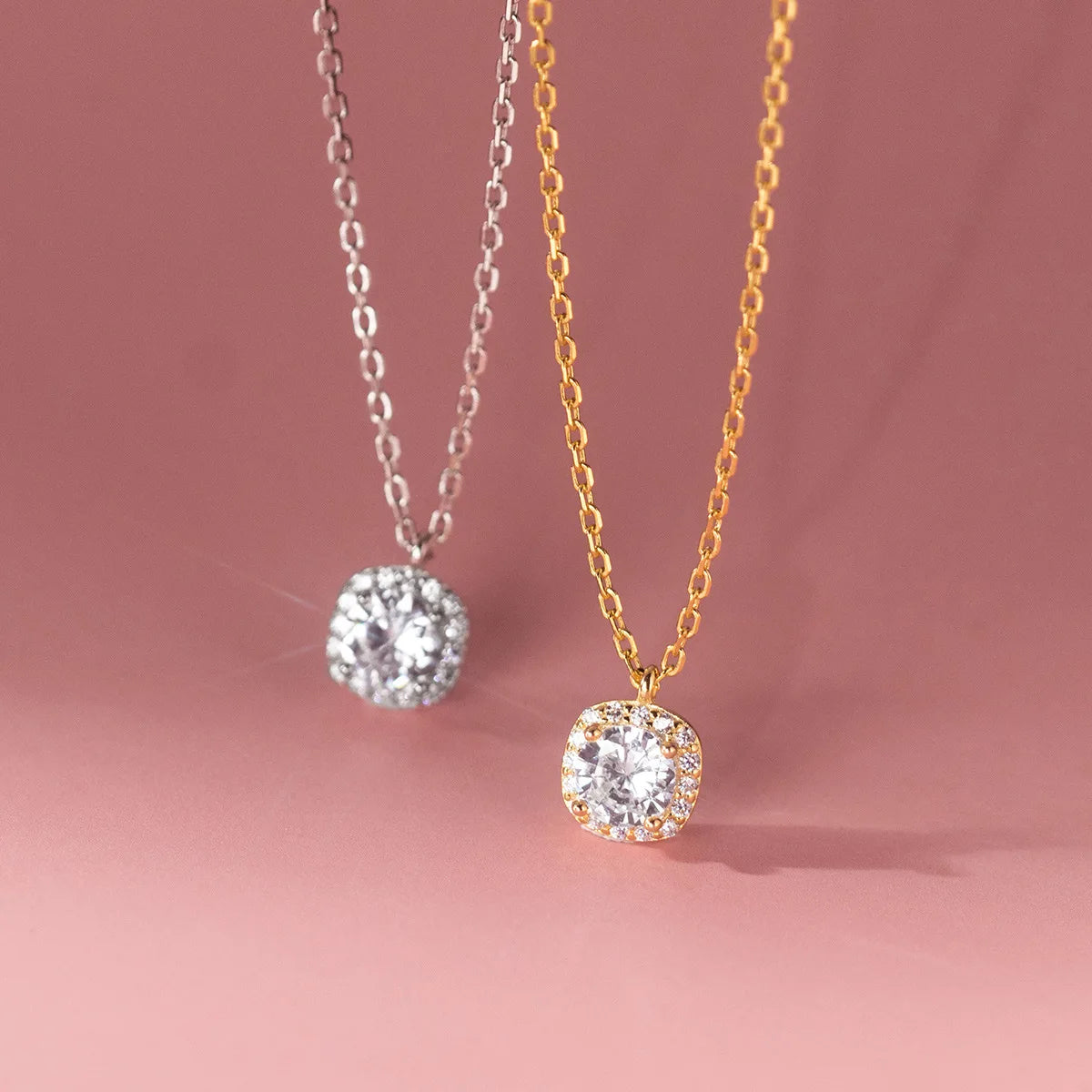 Square Shape Cubic Zircon Stone Pendant 925 Sterling Silver Gold Plated Necklaces Women Fashion Jewelry