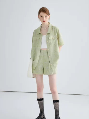 VEGA CHANG New Trend Multi-size Pre-Fall Casual 2026 New Elegant Oxygen Green Straight Leg Shorts MegaBDM