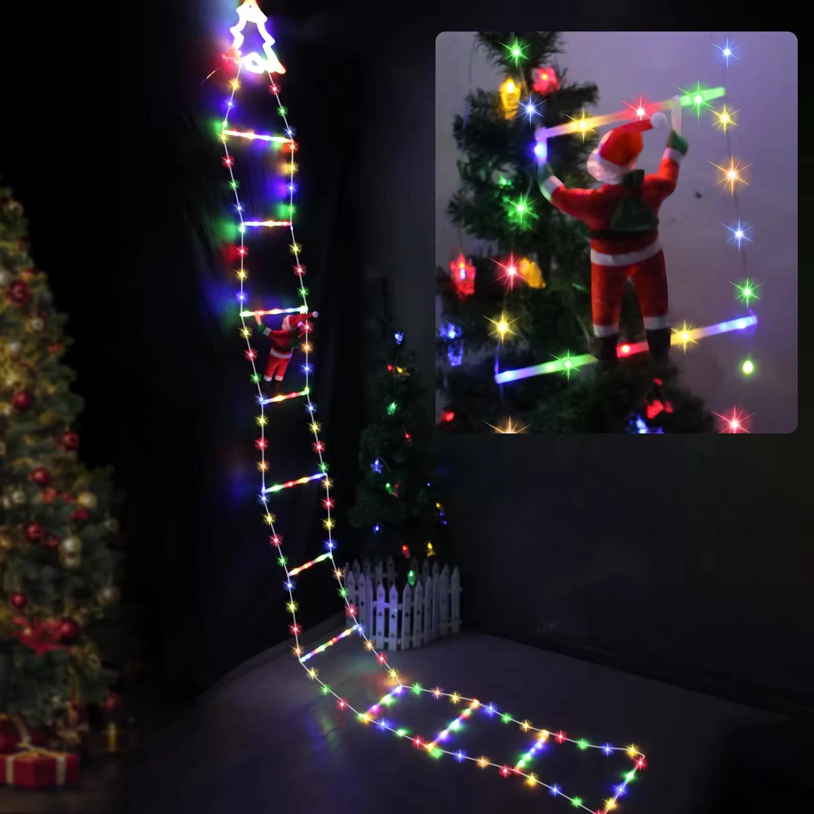 3.65m LED Christmas Decorative Ladder Lights Santa Stars Style Indoor Outdoor Holiday Party Decorations Ladder Lights