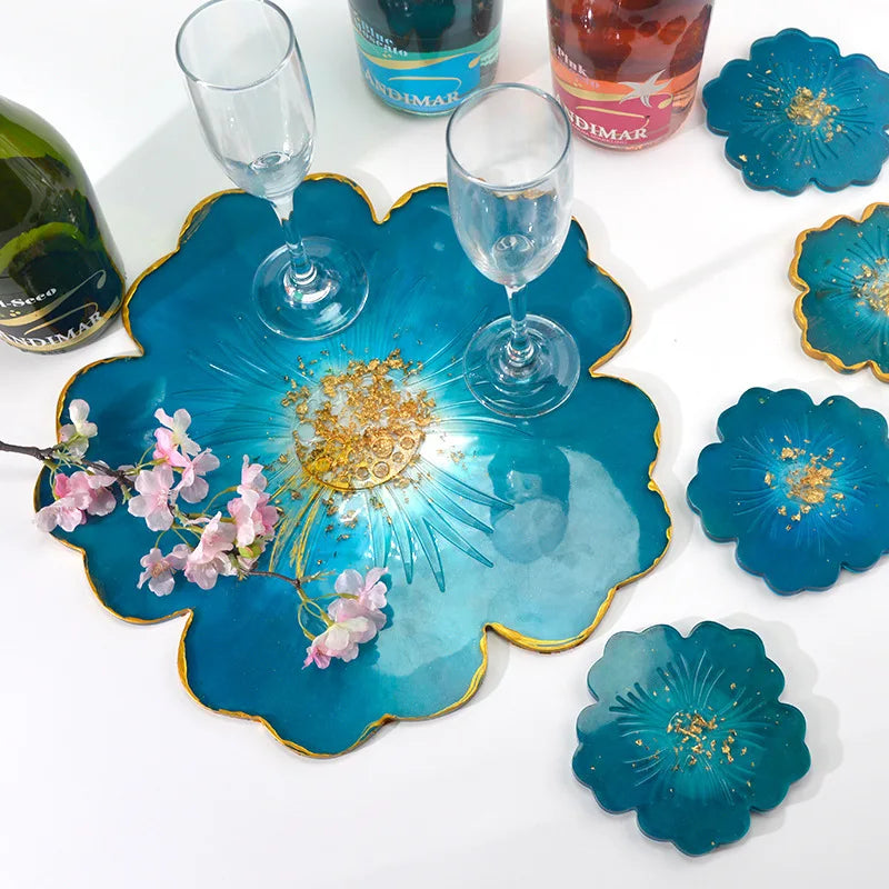 Sakura Flower Tea Tray Silicone Mold Coaster Set Epoxy Resin Molds for Craft Coaster Jewelry Making Tools