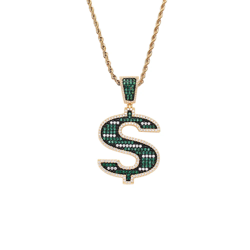 CN256 Men Women Gold Plated Brass Rope Chain Setting Pendant Iced Out Cubic Zircon Hip Hop Necklace Bling Bling Gift