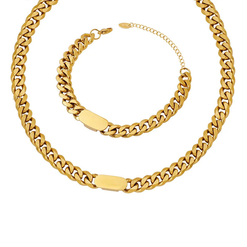 Hot Sale 18K Gold Plated Stainless Steel Big Chunky Cube Link Chain for Women Classic Wedding Style Bracelet Necklace for Girls