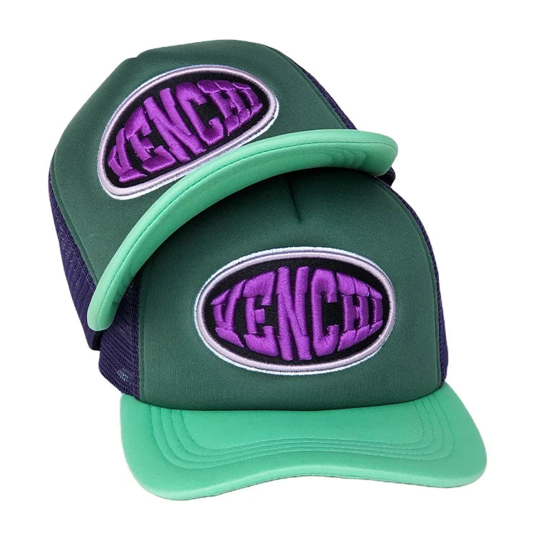 Custom Flat Bill Trucker Hat  Custom Flat Brim 5 Panel Trucker Hat  Full Mesh Trucker Hat