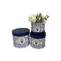 Spot Mother's Day Blue and White Porcelain Pattern Flower Box Gift Packaging Box Three-piece Set Round Hugging Bucket