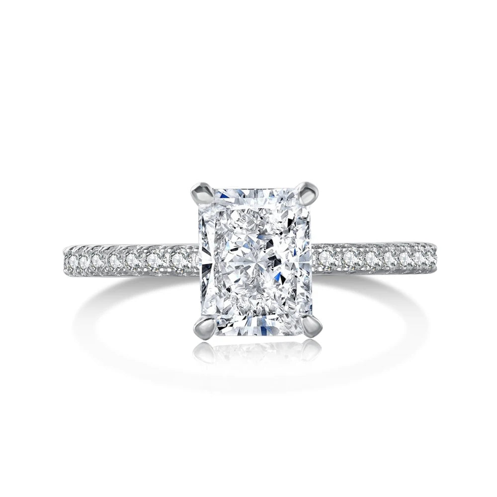 Dylam Top Picked Solid 925 Sterling Silver Women Rhodium Plated Clear Pink Diamond Radiant Cut 8A Zirconia Eternity Promise Ring