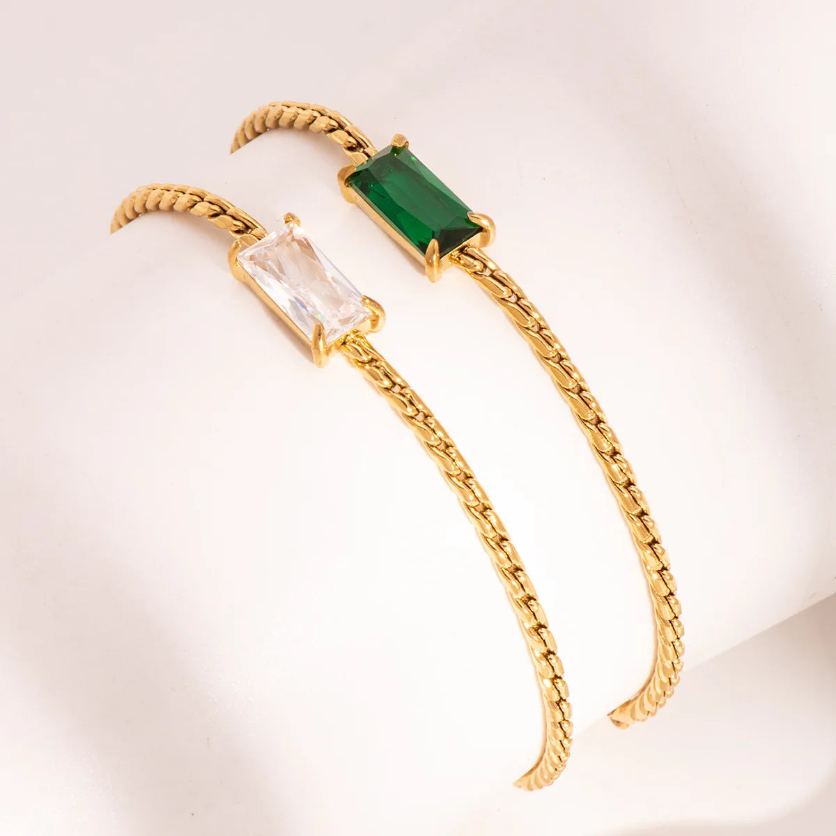 Luxury Quality Jewelry 18K Gold Plated Stainless Steel Square Zircon Bracelet for Women