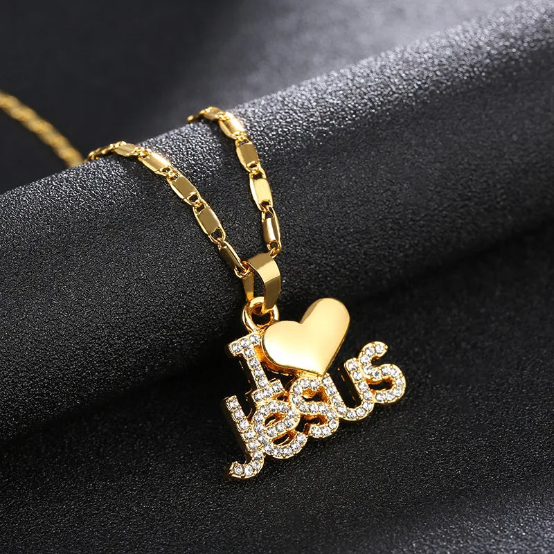 2025 Women's Jesus Letter Heart Pendant Necklace New Design Gold Silver Rose Gold Brass Classic Strand for Wedding Party