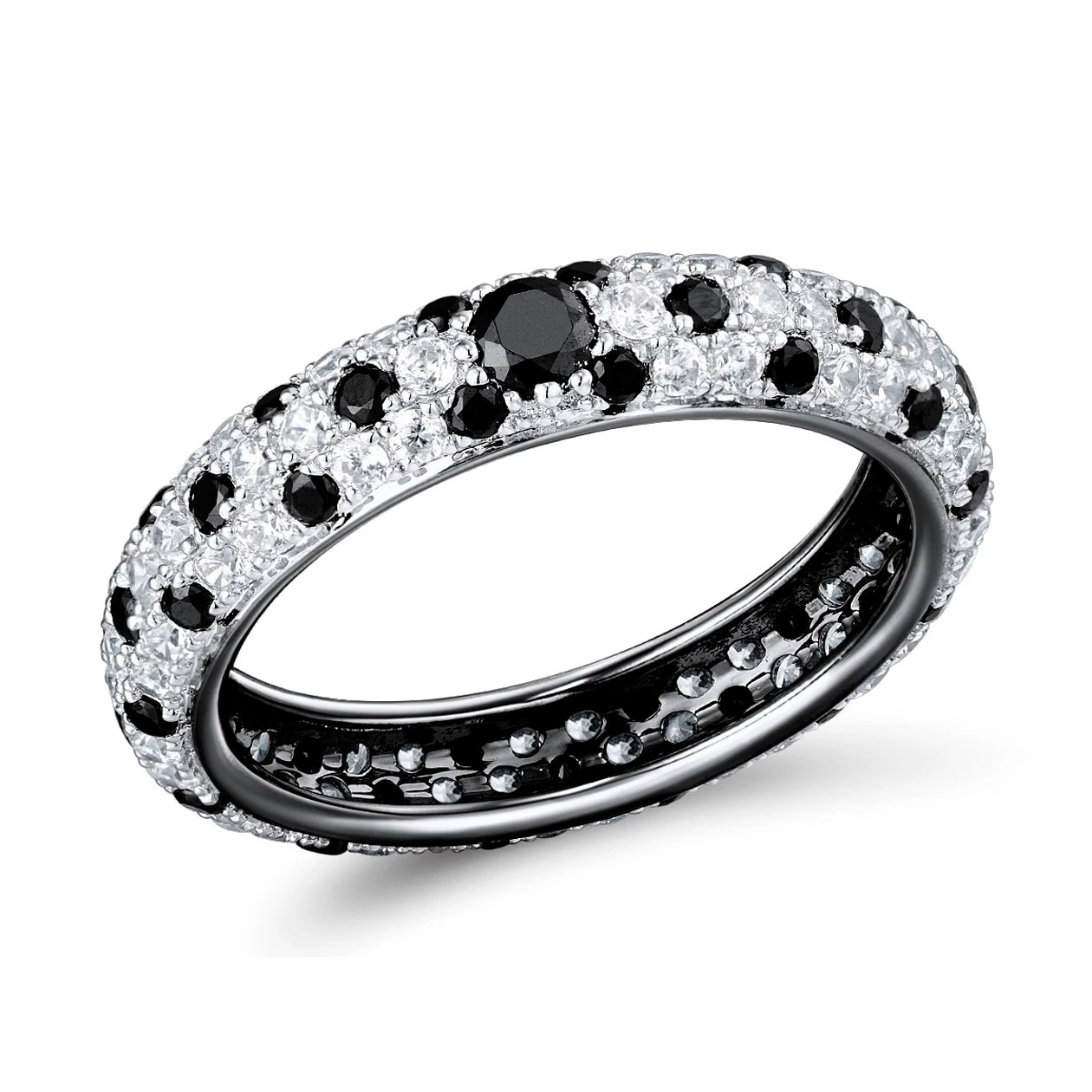 925 Silver Rhodium-Plated Punk Style Pave Setting Ring Covered Diamond Zircon for Women's Wedding Party Anniversary Occasions