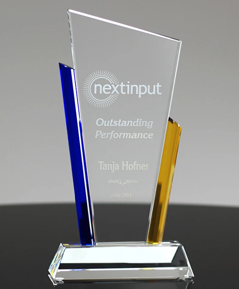 ADL Customized Blue and Amber Crystal Employee Recognition Awards