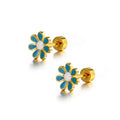 Fashion Colorful Enamel Red Flower Shape Stainless Steel Earring 18k Gold Plated Stud Jewelry for Women