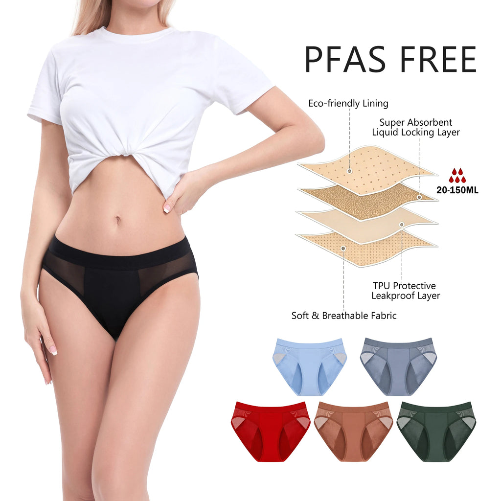 Shanhao Reusable Mesh Leakproof Panties Organic Cotton Bragas Menstruales High Leg Cut Heavy Flow Menstrual Period Panties