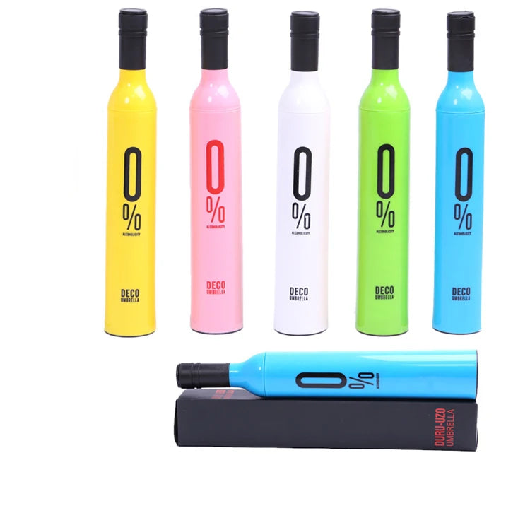 Wholesale Bottle Deco Umbrella Black Color Handle Foldable Wine Bottle Shaped Umbrella with Logo