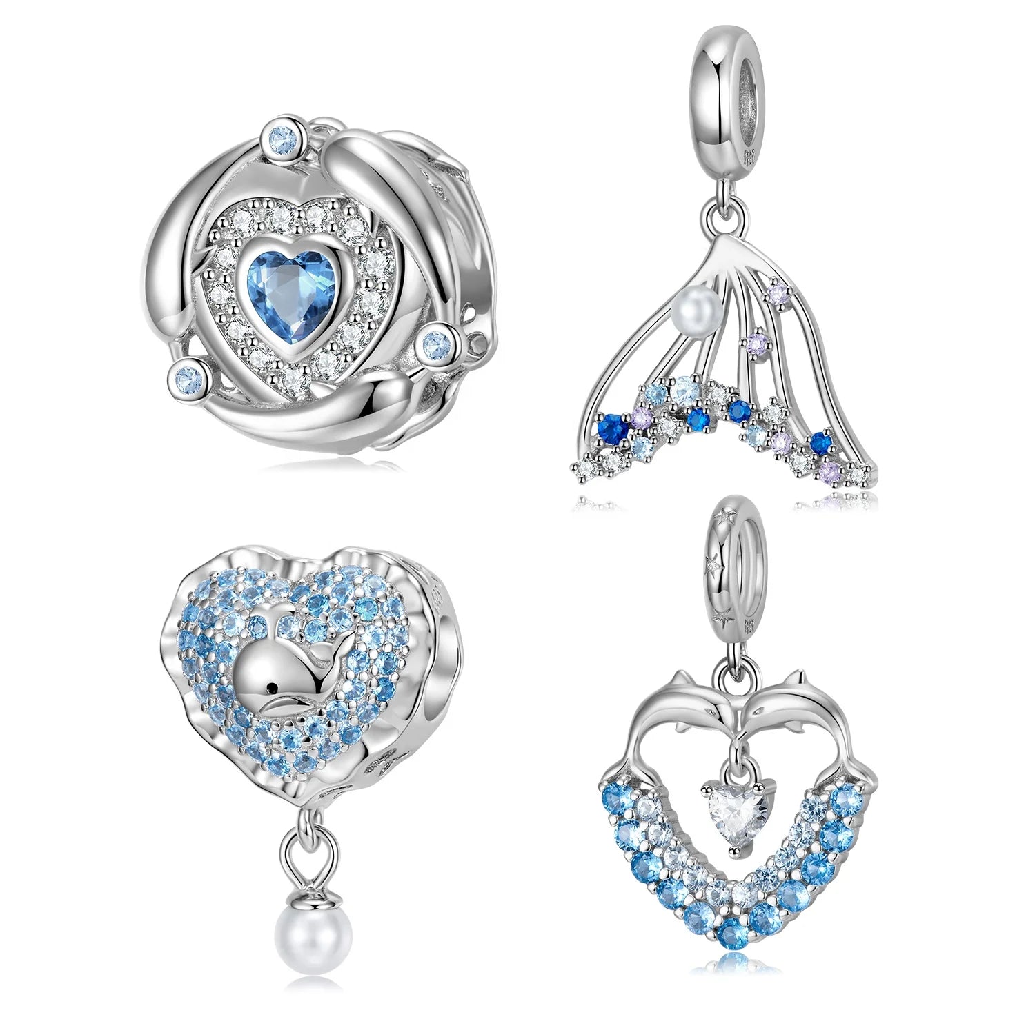 Dolphin Love Ocean Series Elegant Mermaid Tail Pendant with CZ Real 925 Sterling Silver Beads for Women Jewelry Charm Bracelet