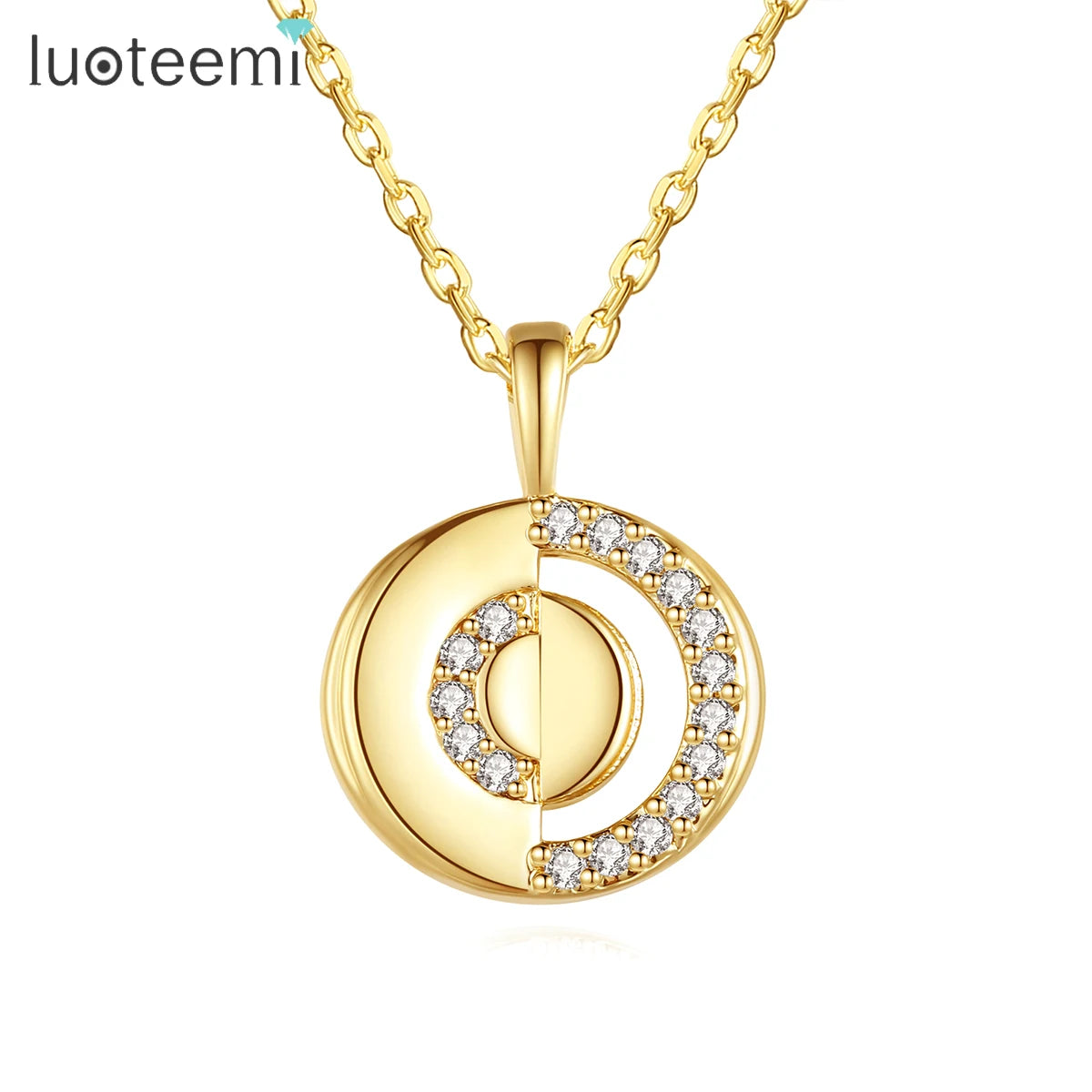 LUOTEEMI Elegant Korean Women's Jewelry Necklace Cute Cubic Zirconia Round Shape Classic Pendant