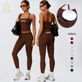 Women Fitness 2pcs Set Yoga Top High Waisted Butt Lifting Leggings Stretchy Sports Vest Workout Bra Running Pants Gym Wear