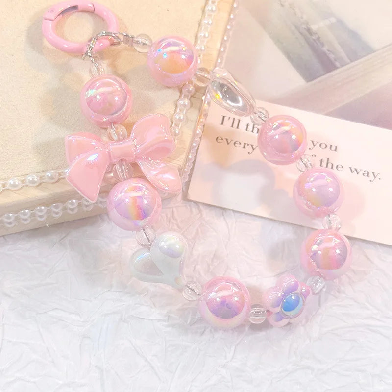 Creative Charm Hot Selling Creative Mobile Phone Chain Acrylic Keychain  Wristlet Flower Key Chain