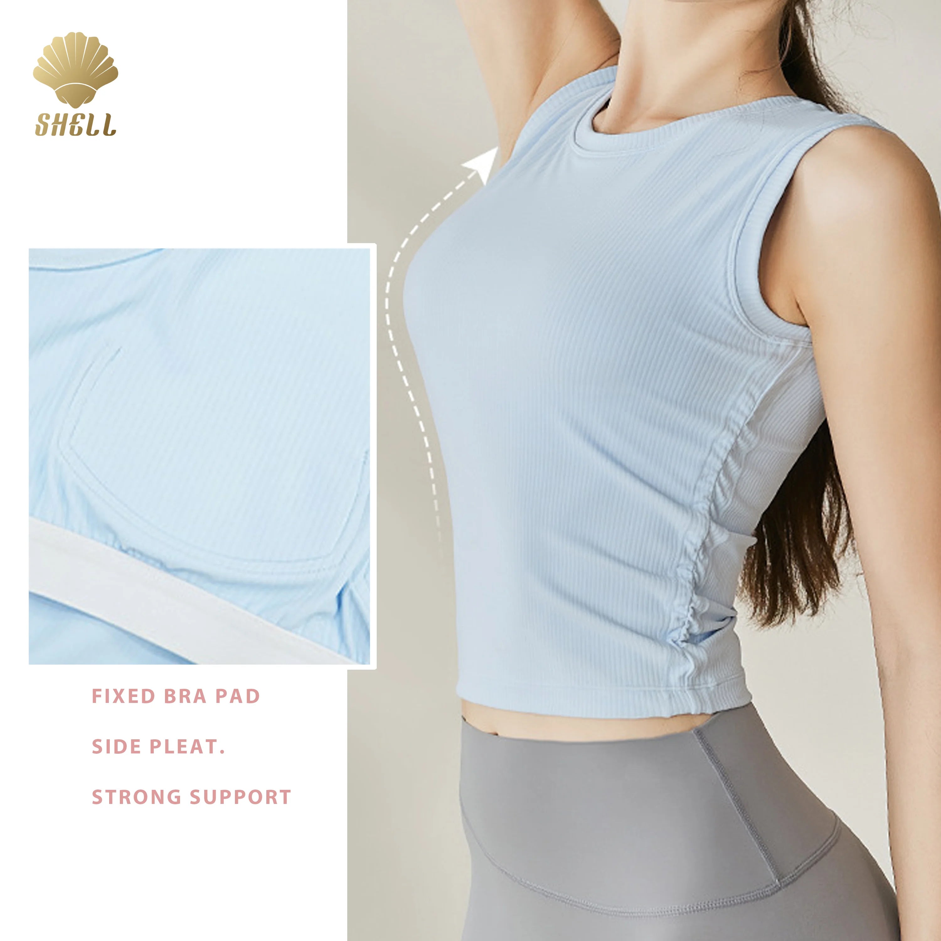 Women's High Impact Fixed Pad Vest Ribbed Soft Comfortable Breathable Sports Fitness Outdoor Gym Tank Top