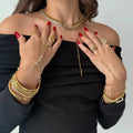 ERESI Fashion Design Zircon Bead Chain Bracelet Ring PVD 18k Gold Plated Stainless Steel Chain Finger Bracelet for Women Jewelry