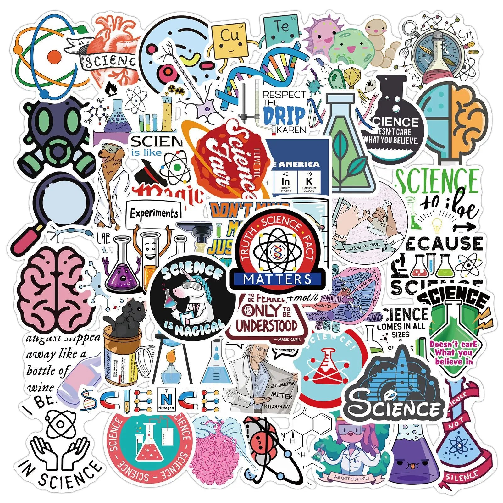 50Pcs New Laboratory Physics Stickers Decorative Label for Luggage Laptop Guitar Notebook Skateboard PVC Waterproof Sticker