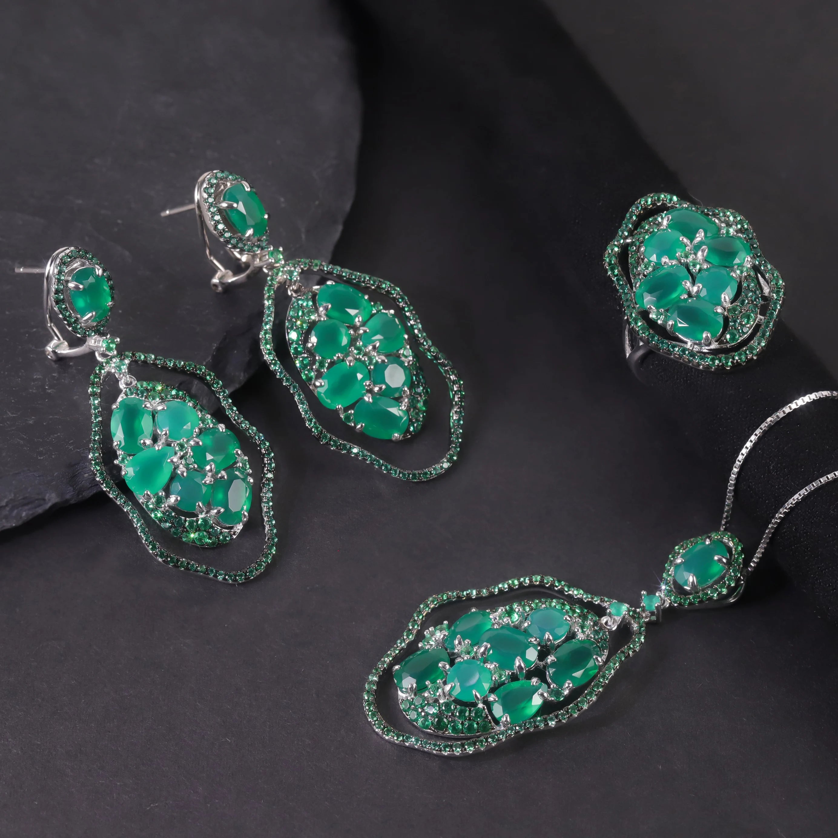 W0435 Affordable Luxury Jewelry Manufacturer Rhodium Plated 925 Sterling Silver Custom Agate Jewelry Set New Design Jewelry Set