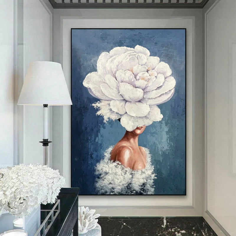 Flower Women Painting Large Hand-made  Oil Paintings With Ladies Modern Elegant Girl Wall Art Paintings Women