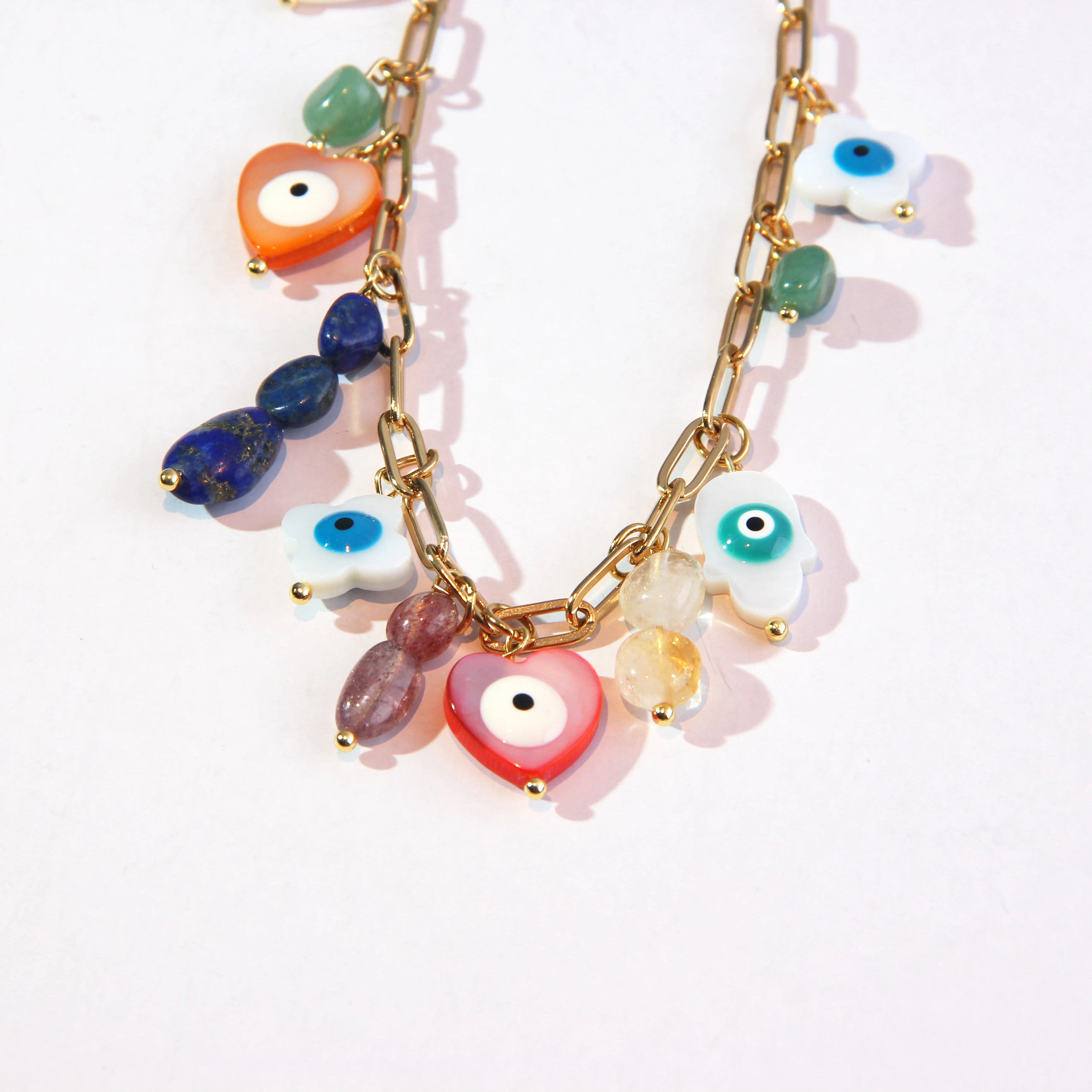 New Arrival Beaded White Necklace with Natural Stone Devil's Eye Pendant Bohemian Style Classic Chain for Anniversaries